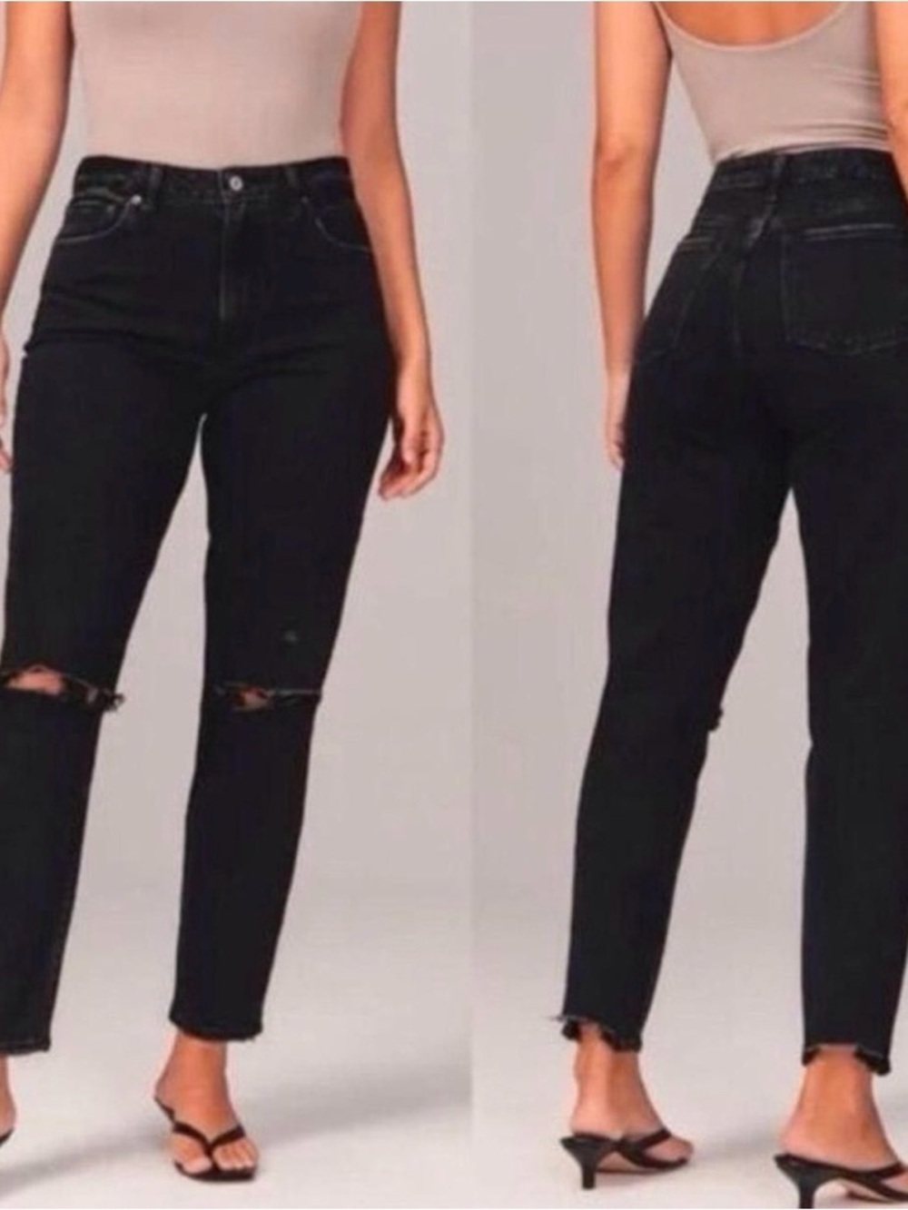 Abercrombie & Fitch Curve Love Mom Jeans 4 /27 Black High Rise Distressed